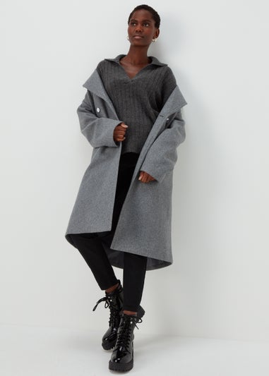 Charcoal Collar Ribbed Jumper