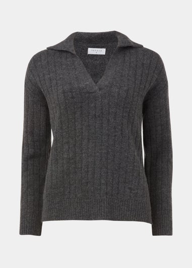 Charcoal Collar Ribbed Jumper