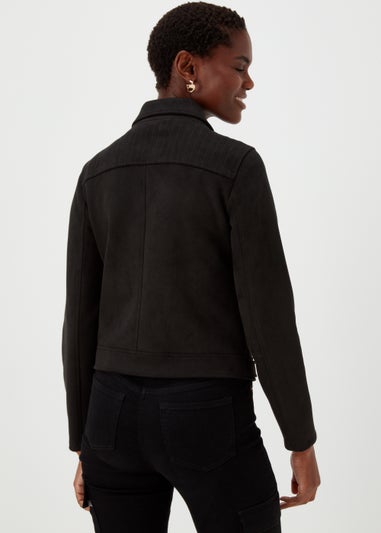 Black Faux Suede Biker Jacket