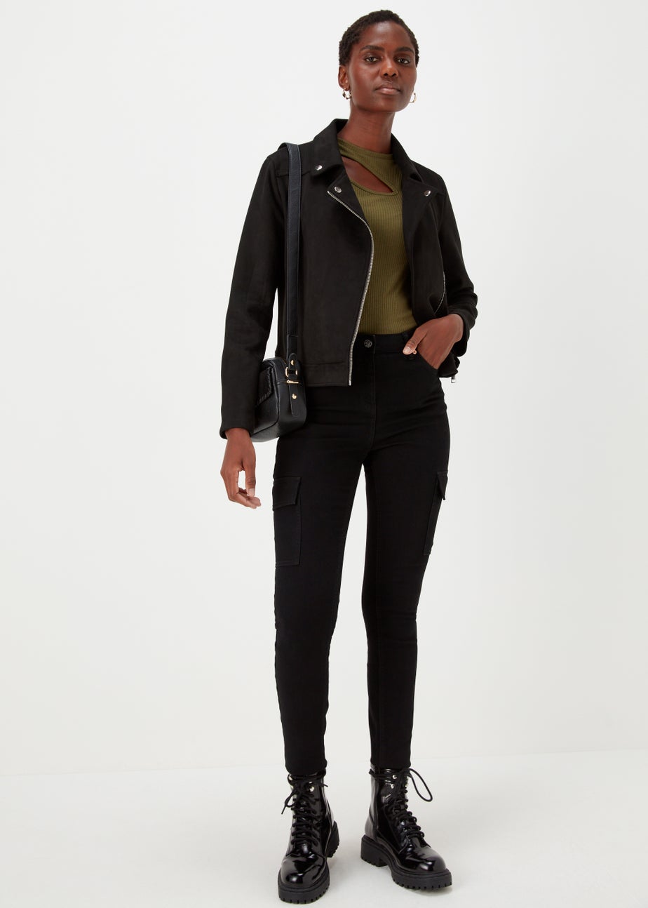 Black Faux Suede Biker Jacket