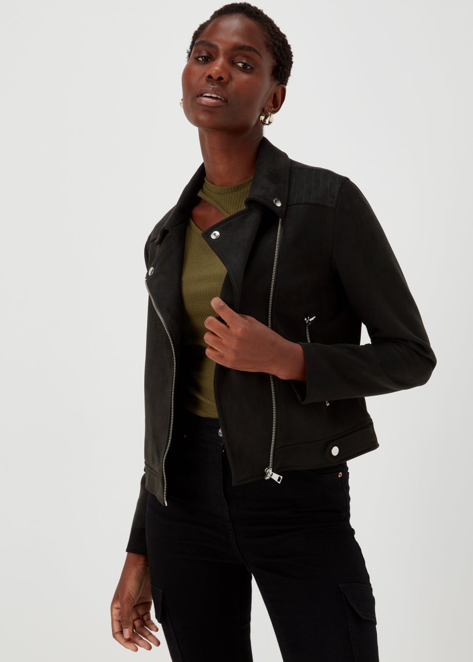 Black Faux Suede Biker Jacket