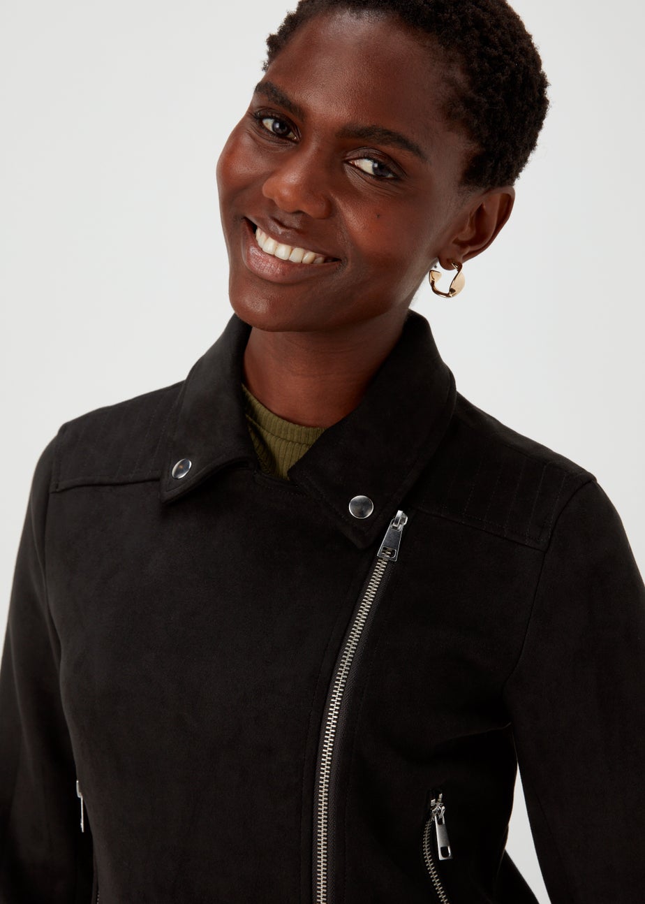 Black Faux Suede Biker Jacket