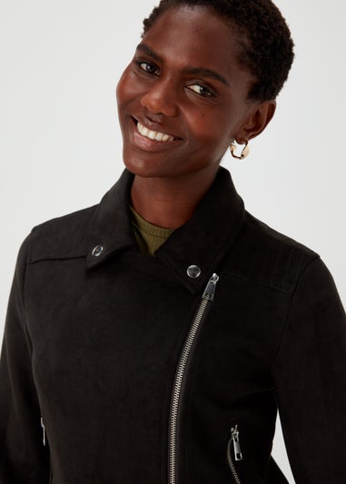 Black Faux Suede Biker Jacket