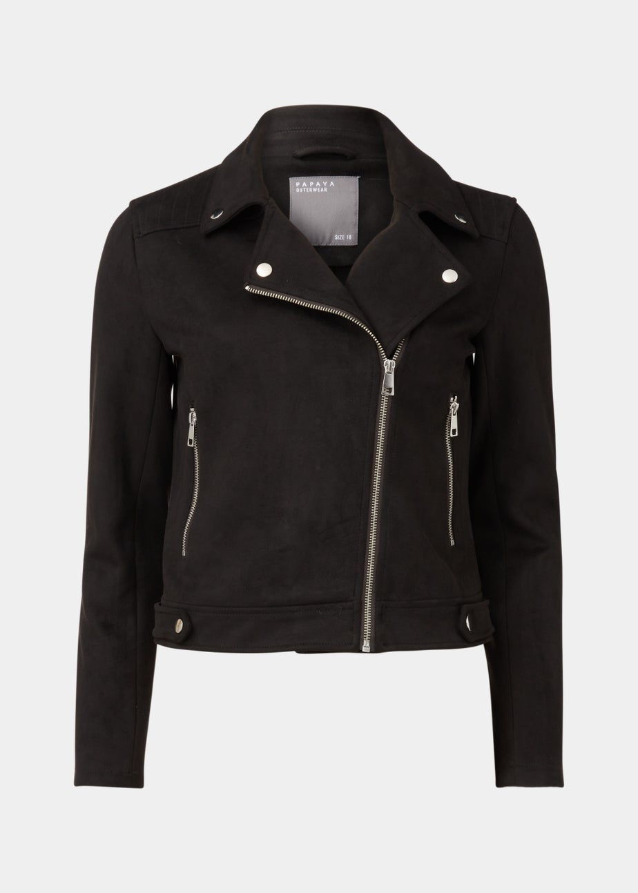 Black Faux Suede Biker Jacket