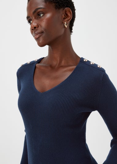 Et Vous Navy Knitted Button Dress