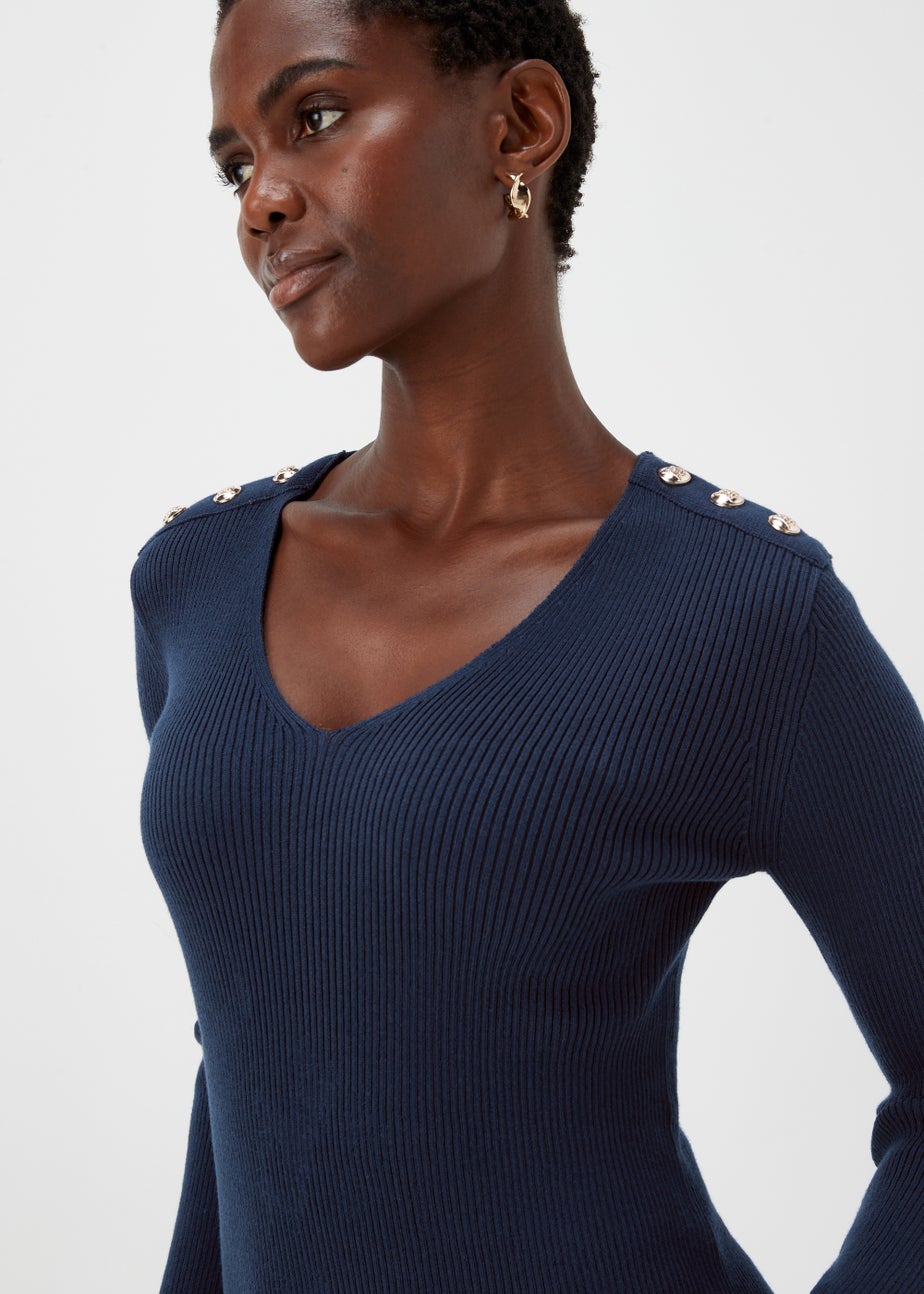 Et Vous Navy Knitted Button Dress