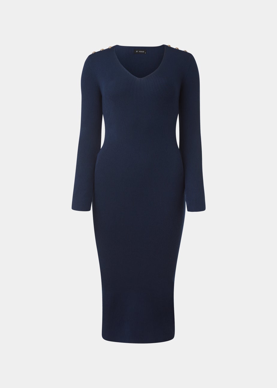Et Vous Navy Knitted Button Dress