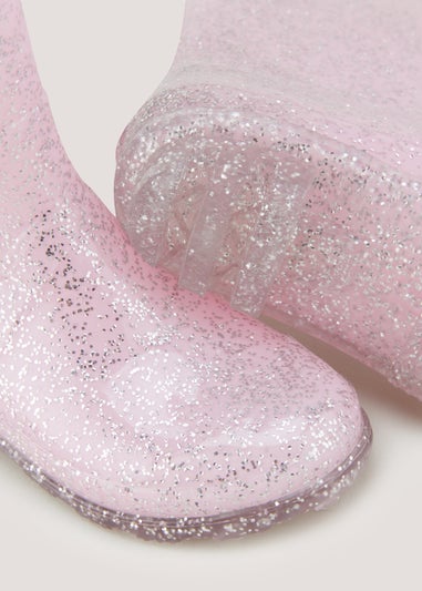 Girls Pink Glitter PVC Wellies (Younger 10-Older 5)