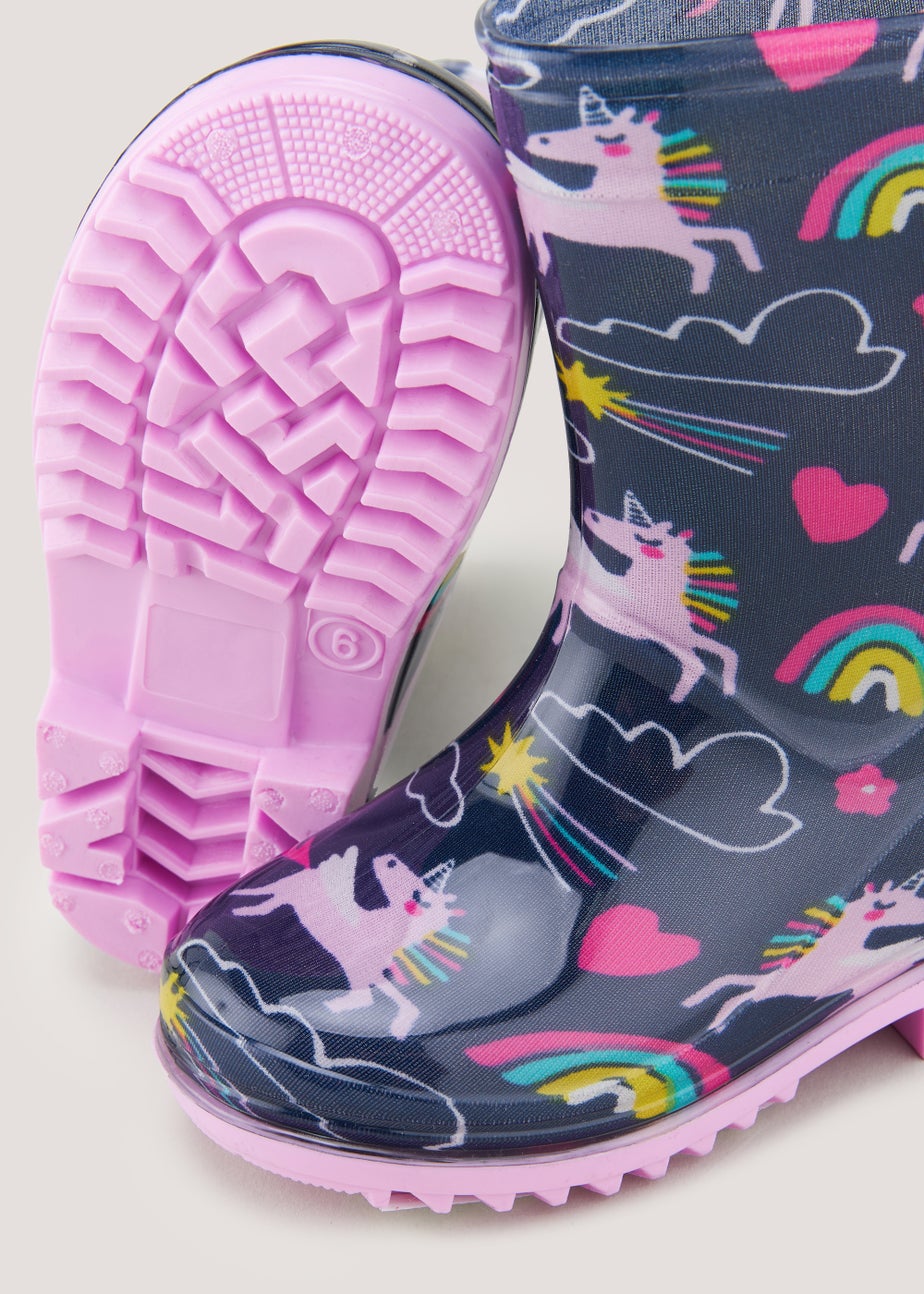 Girls Navy Unicorn Print PVC Wellies (Younger 4-12) Matalan