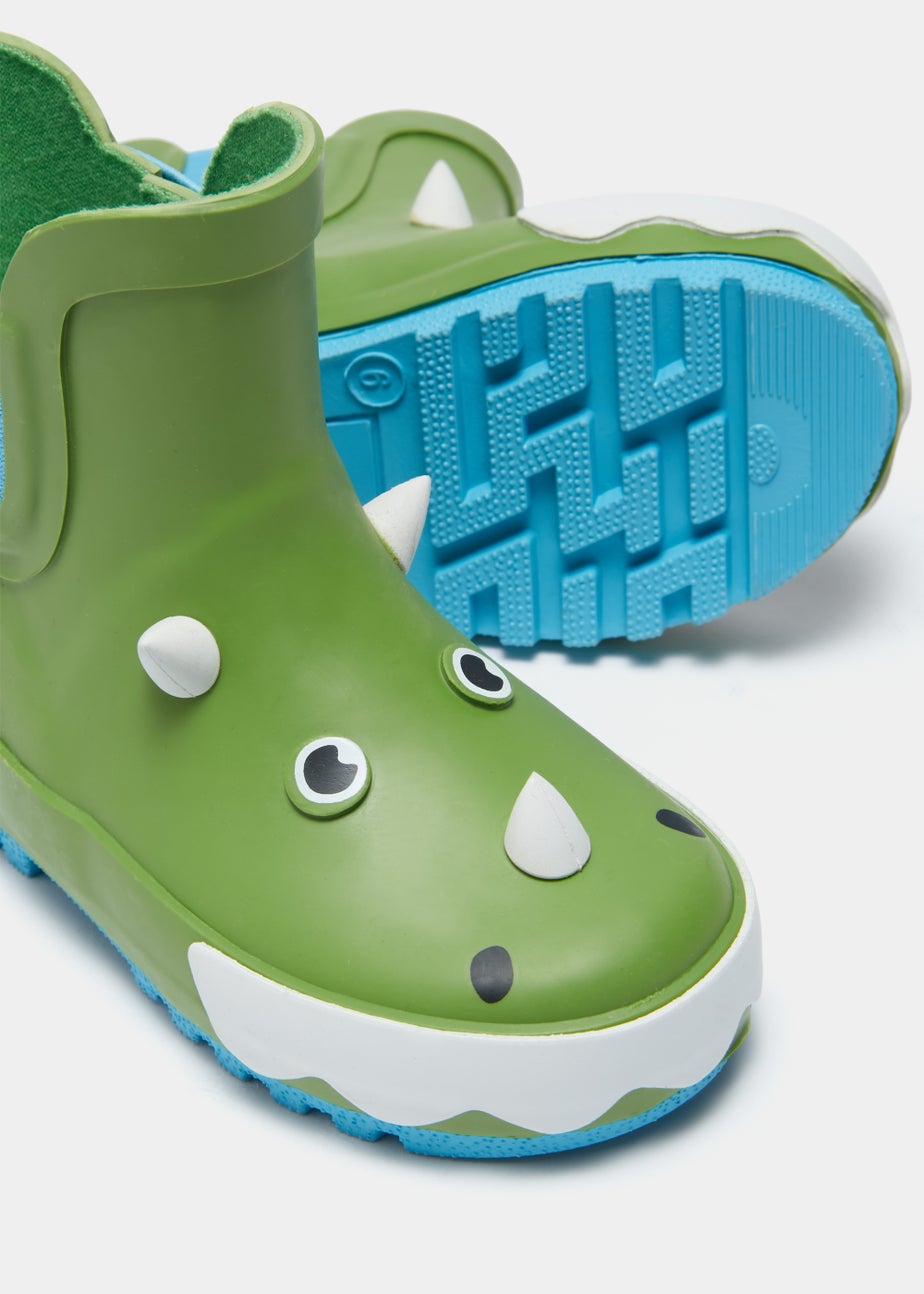 Kids Green Dinosaur Wellies (Younger 4-12)