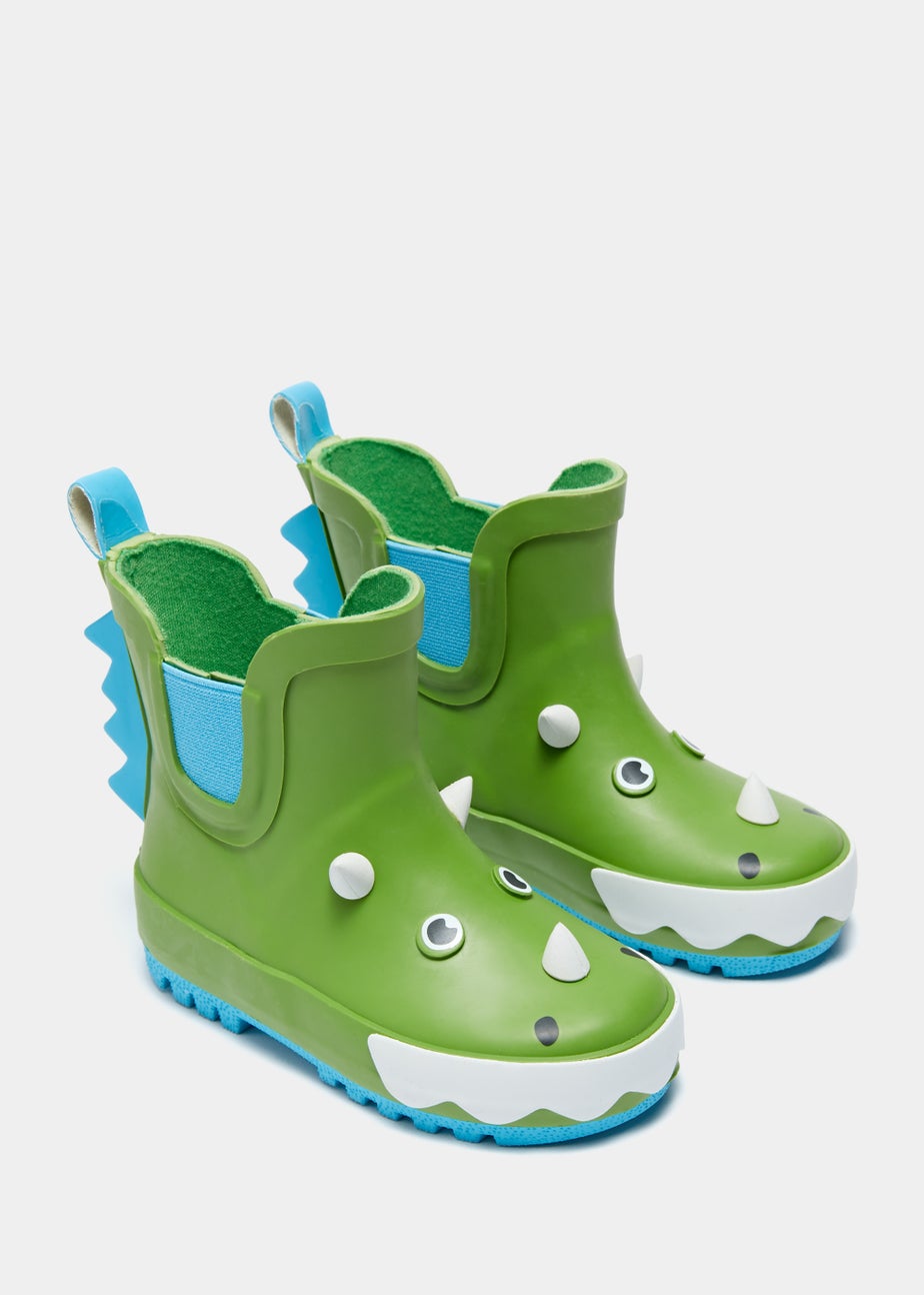 Kids Green Dinosaur Wellies (Younger 4-12)
