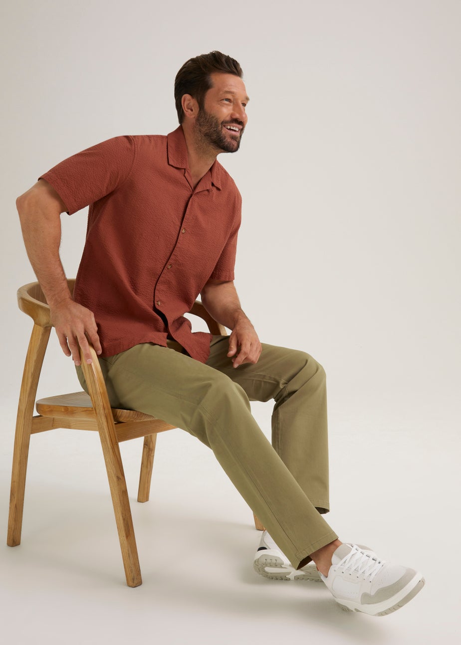 Beige Straight Fit Stretch Chinos