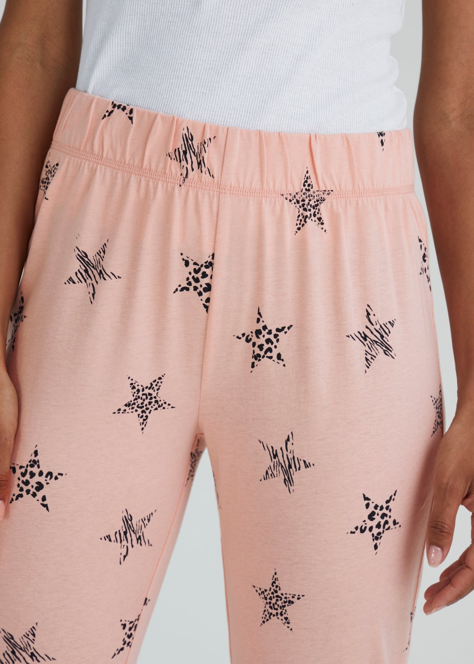Pink Star Print Cuffed Pyjama Bottoms