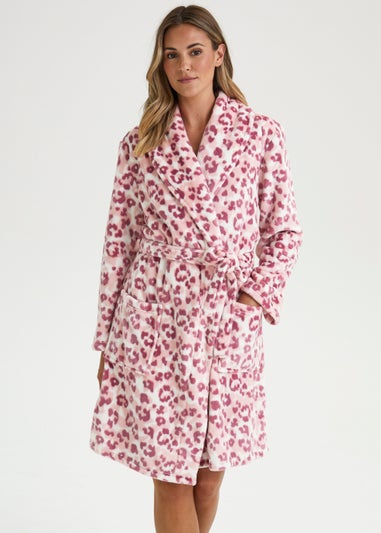 Cream & Pink Animal Print Fleece Dressing Gown