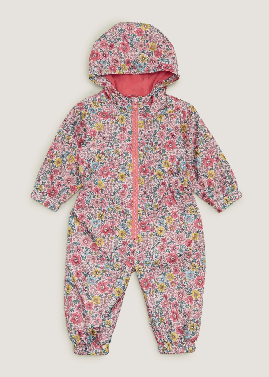 Girls Pink Floral Print Puddle Suit (9mths-6yrs) Matalan