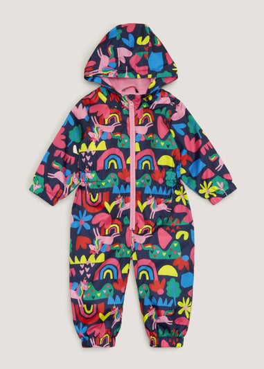 Girls Navy Rainbow Print Puddle Suit (9mths-6yrs)