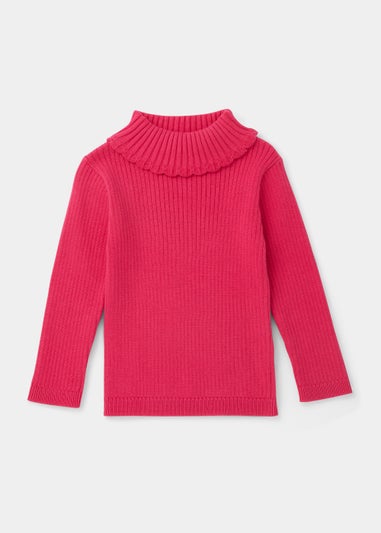 Girls Dark Pink Ribbed Roll Neck Top (9mths-6yrs)