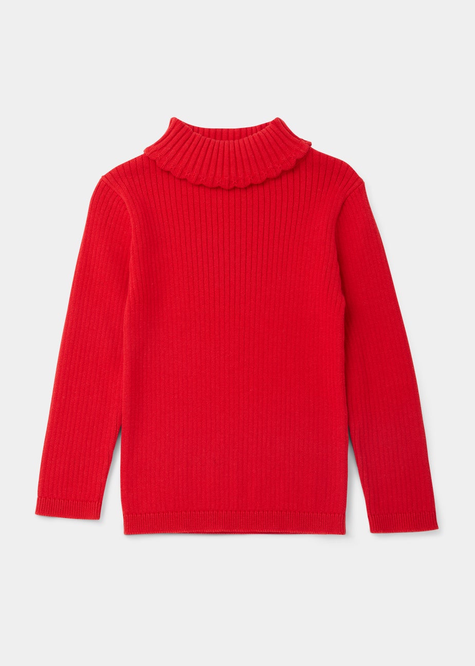 Girls Red Ribbed Roll Neck Top (9mths-6yrs)