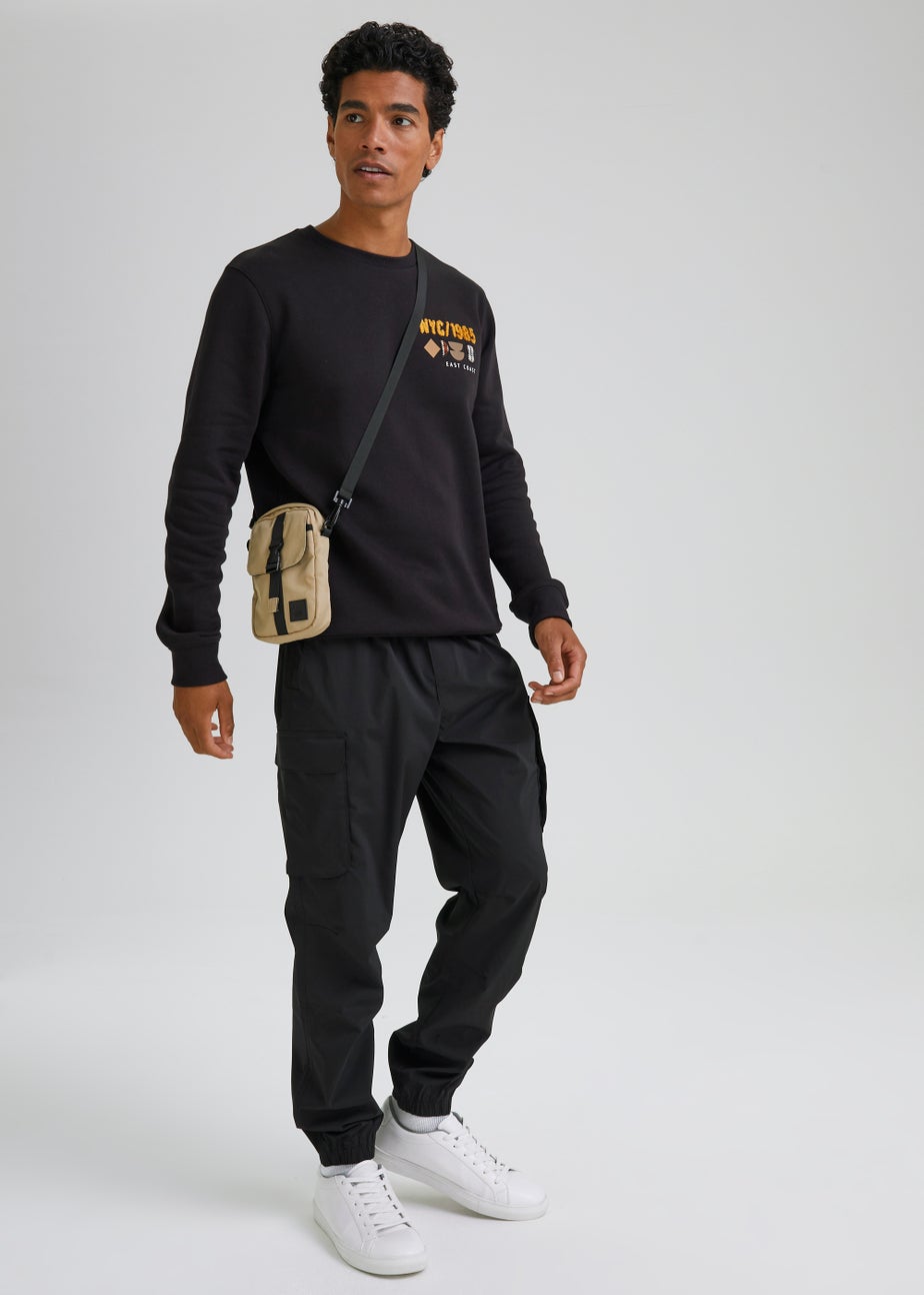 Black Cuffed Cargo Trousers