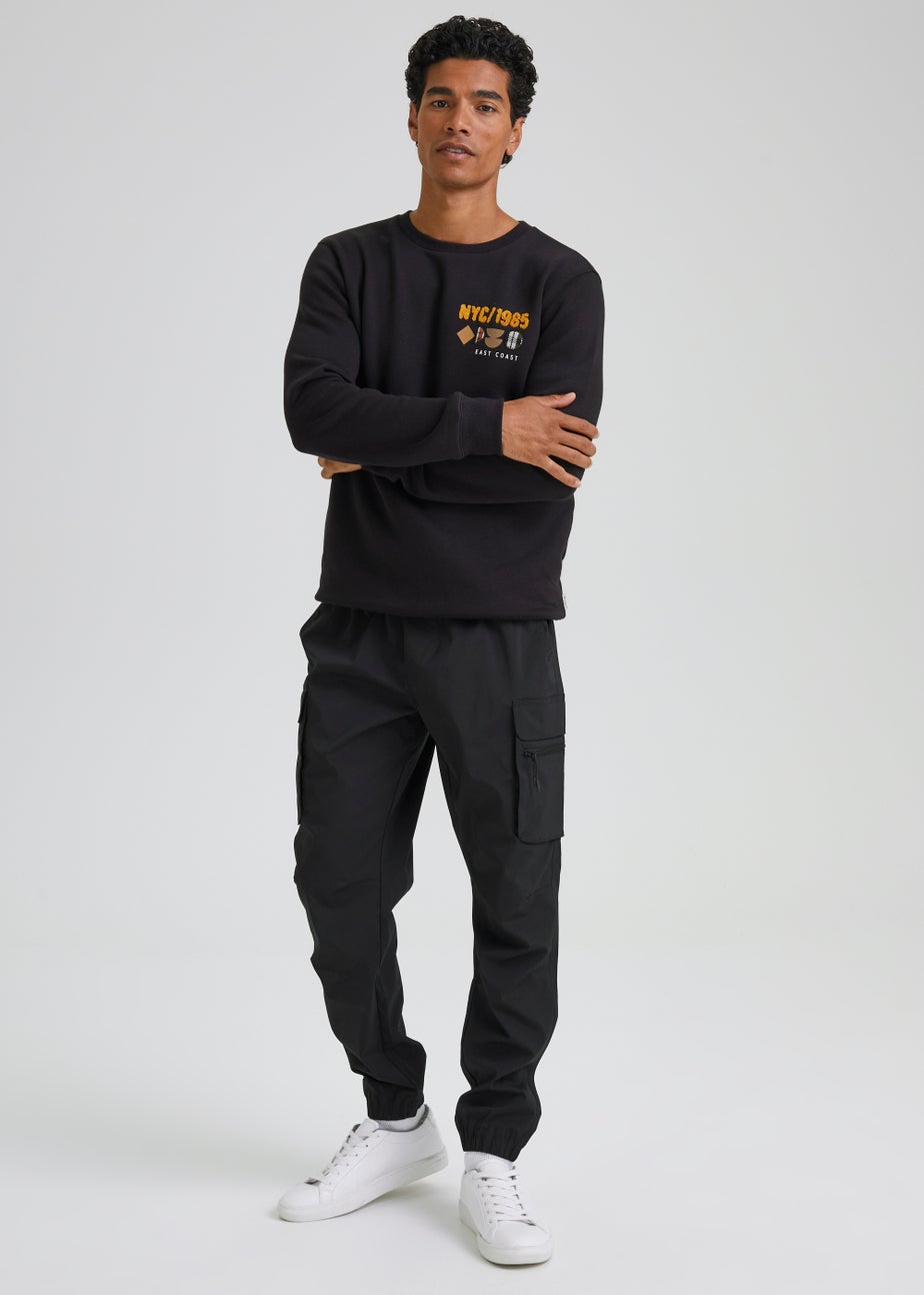 Black Cuffed Cargo Trousers