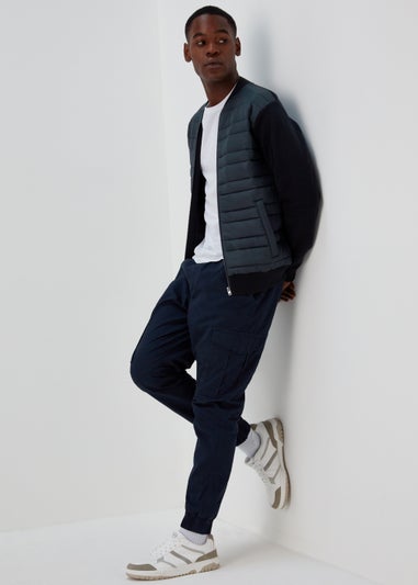 Black Quilted Hybrid Bomber Jacket