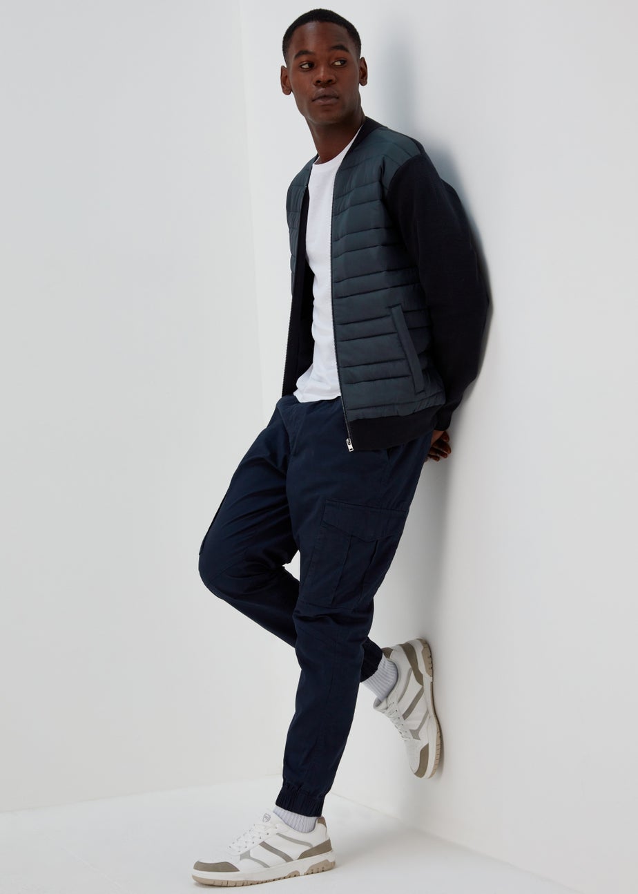 Black Quilted Hybrid Bomber Jacket