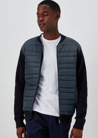 Black Quilted Hybrid Bomber Jacket