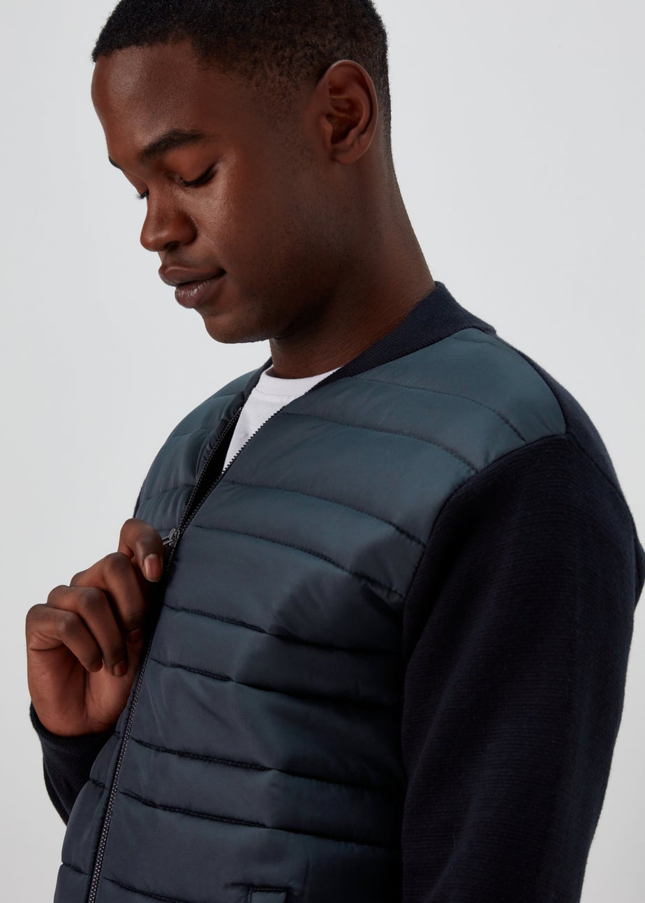 Black Quilted Hybrid Bomber Jacket