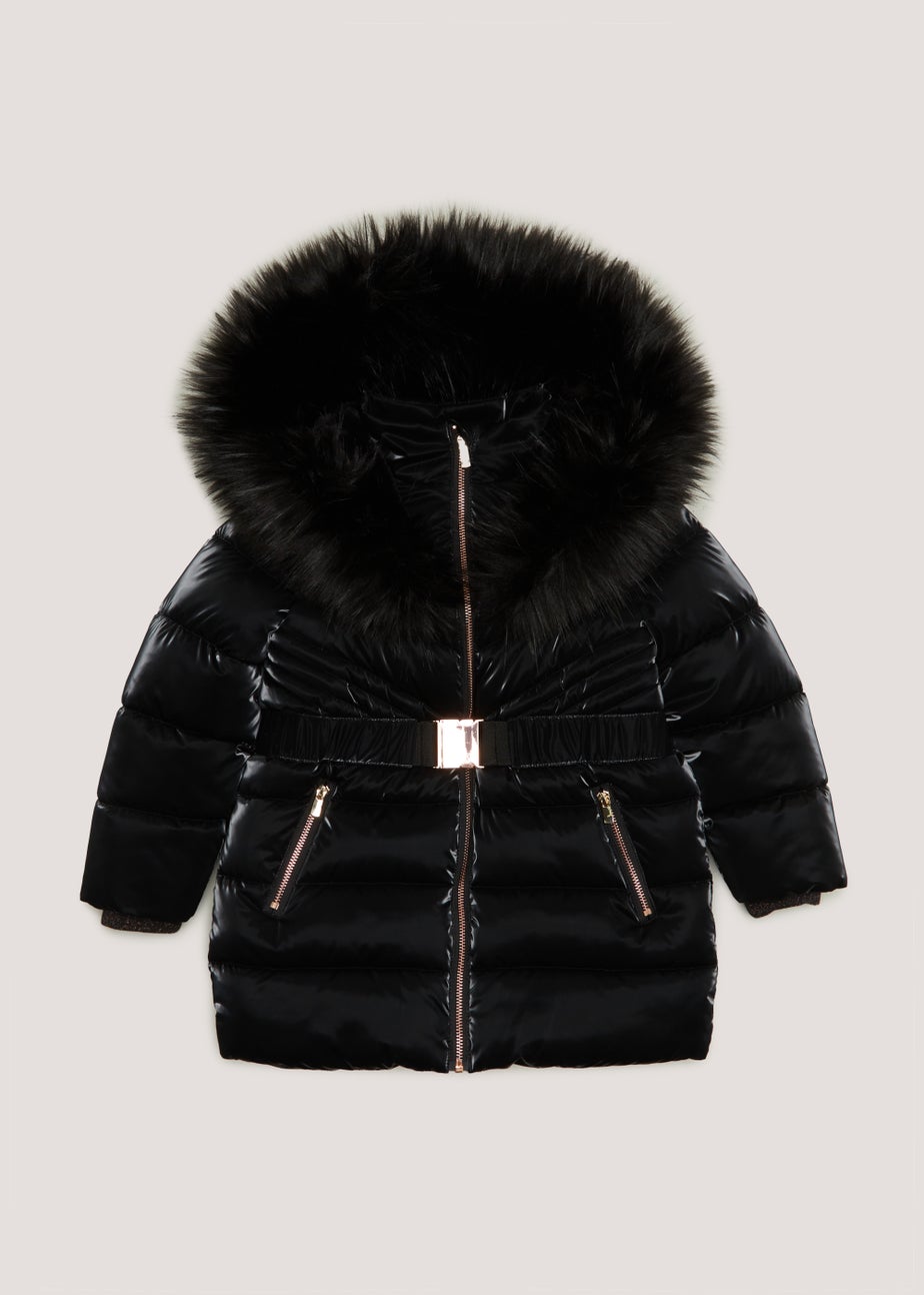 Girls Black Faux Fur Coat (4-13yrs) Matalan