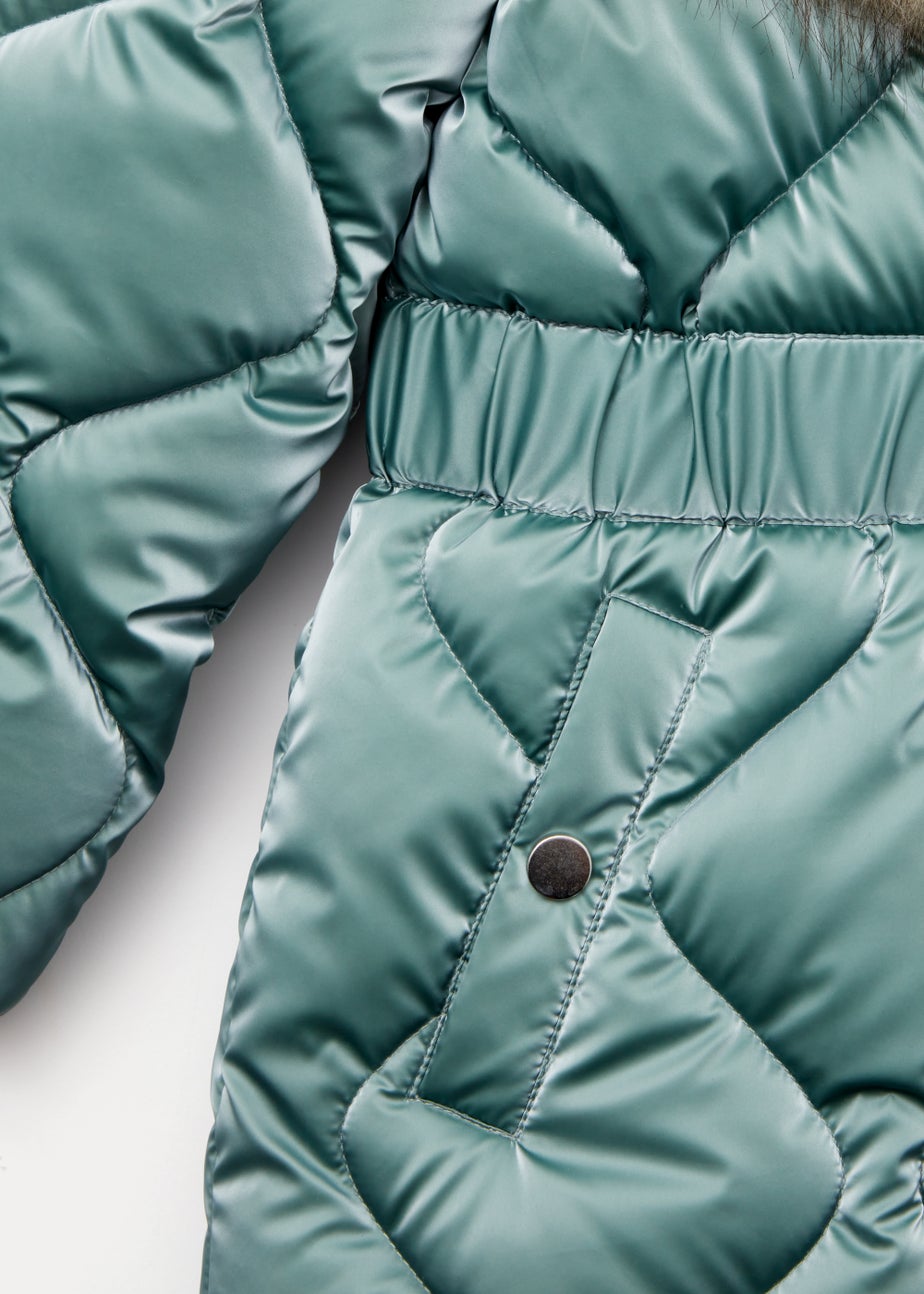 Girls Teal Faux Fur Coat (4-13yrs)