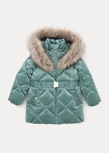 Girls Teal Faux Fur Coat (4-13yrs)