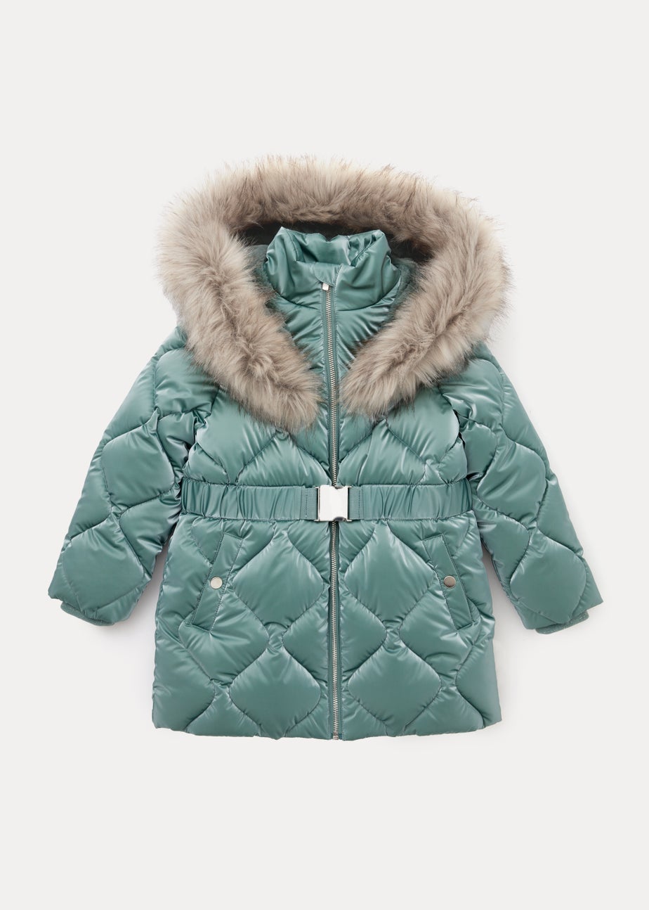 Girls Teal Faux Fur Coat (4-13yrs)