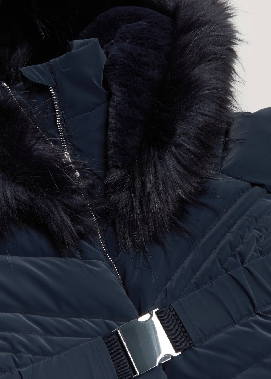 Girls Navy Faux Fur Coat (4-13yrs)