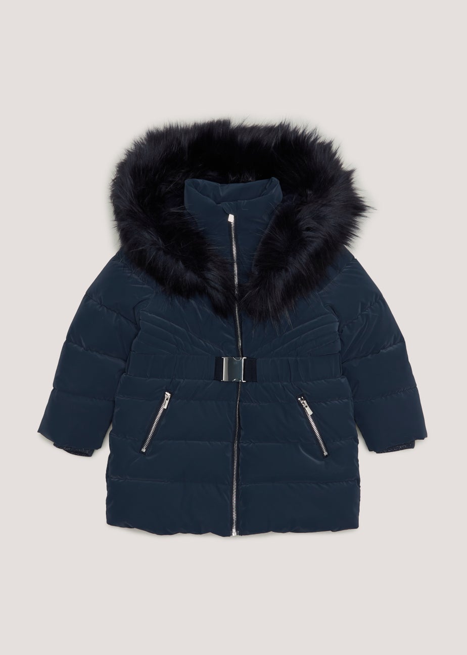 Girls Navy Faux Fur Coat (4-13yrs)