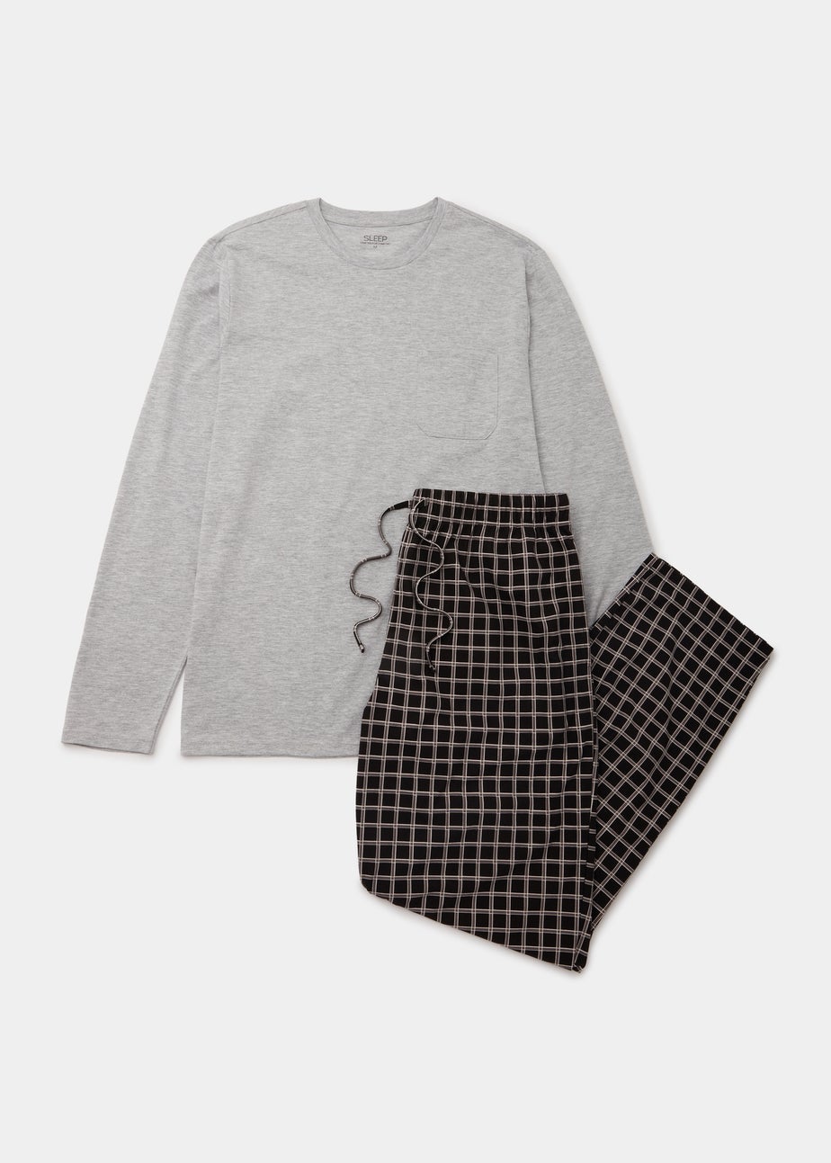 Grey Marl Check Print Pyjama Bottoms