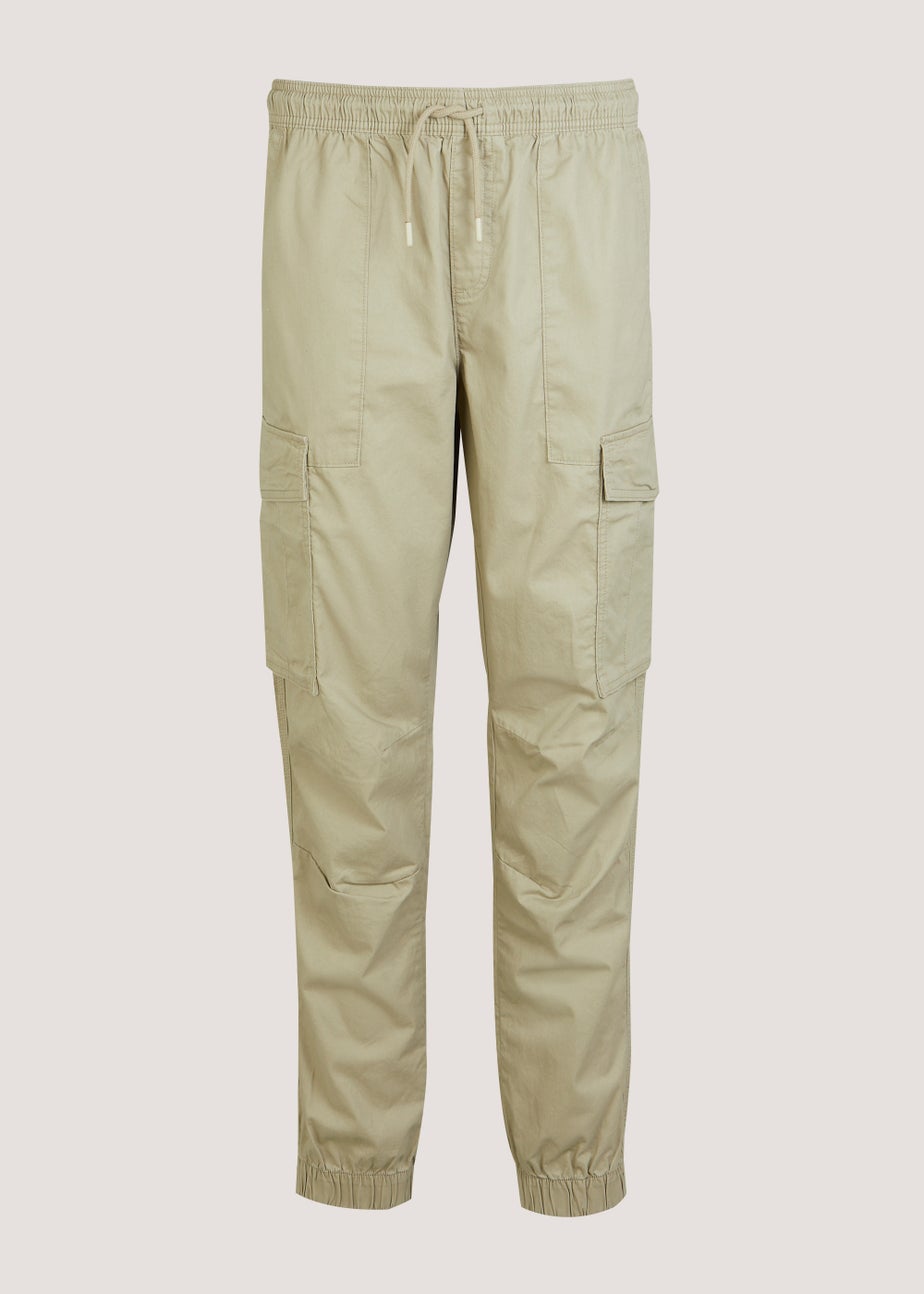 Stone Twill Cuffed Cargo Trousers