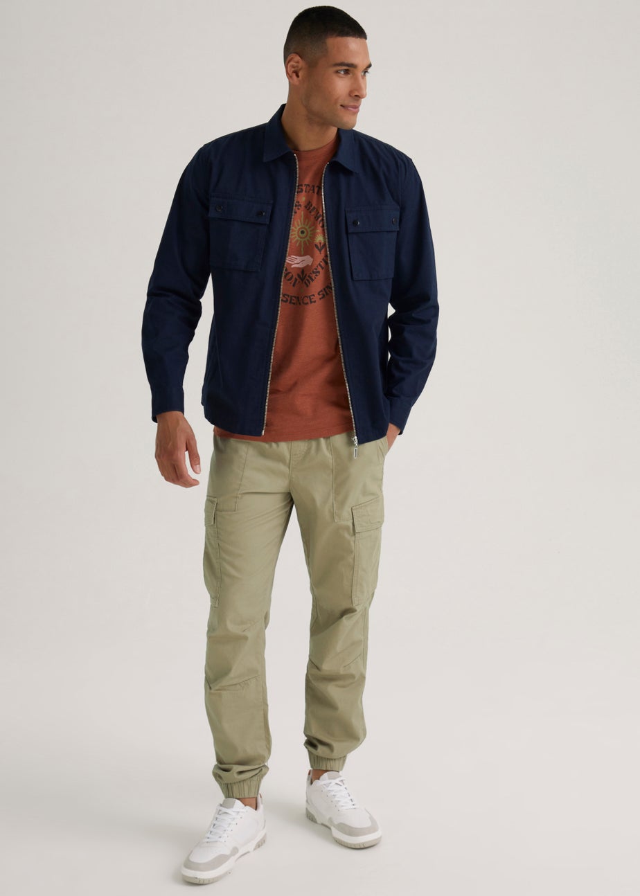 Stone Twill Cuffed Cargo Trousers
