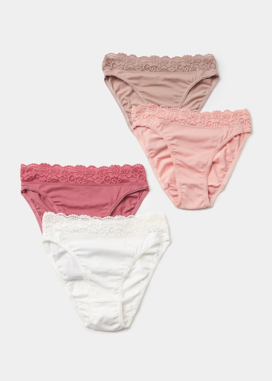 4 Pack Burgundy Lace Trim High Leg Knickers