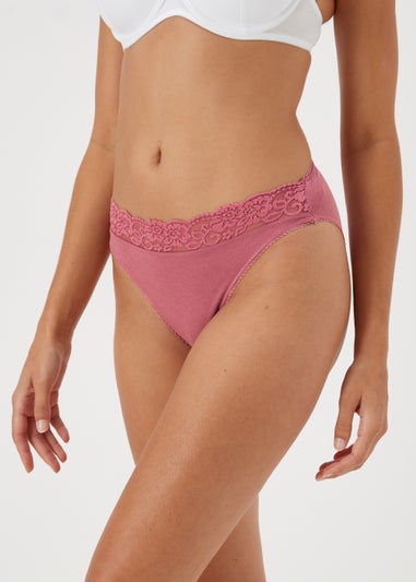 4 Pack Burgundy Lace Trim High Leg Knickers