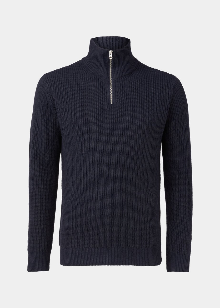 Navy Ribbed 1/4 Zip Sweatshirt
