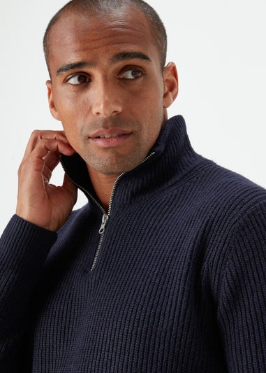 Navy Ribbed 1/4 Zip Sweatshirt