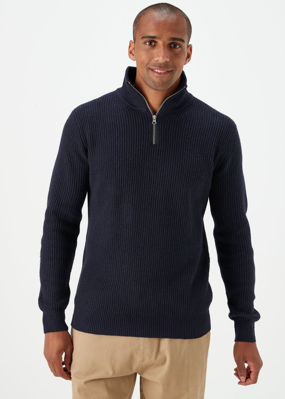 Navy Ribbed 1/4 Zip Sweatshirt