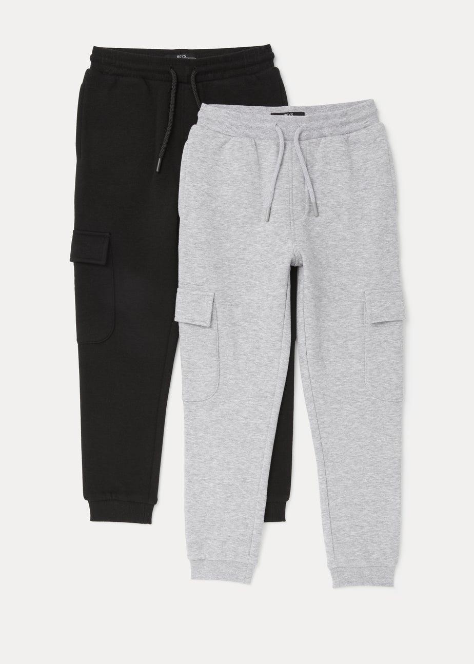 Boys 2 Pack Black & Grey Cargo Joggers (4-13yrs)