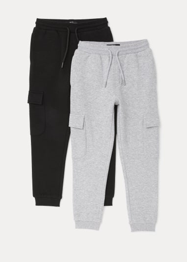 Boys 2 Pack Black & Grey Cargo Joggers (4-13yrs)