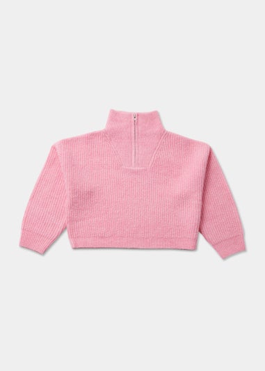 Girls Pink Half Zip Jumper (4-15yrs)