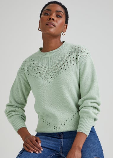 Green Pointelle Stitch Jumper