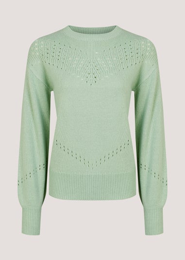 Green Pointelle Stitch Jumper