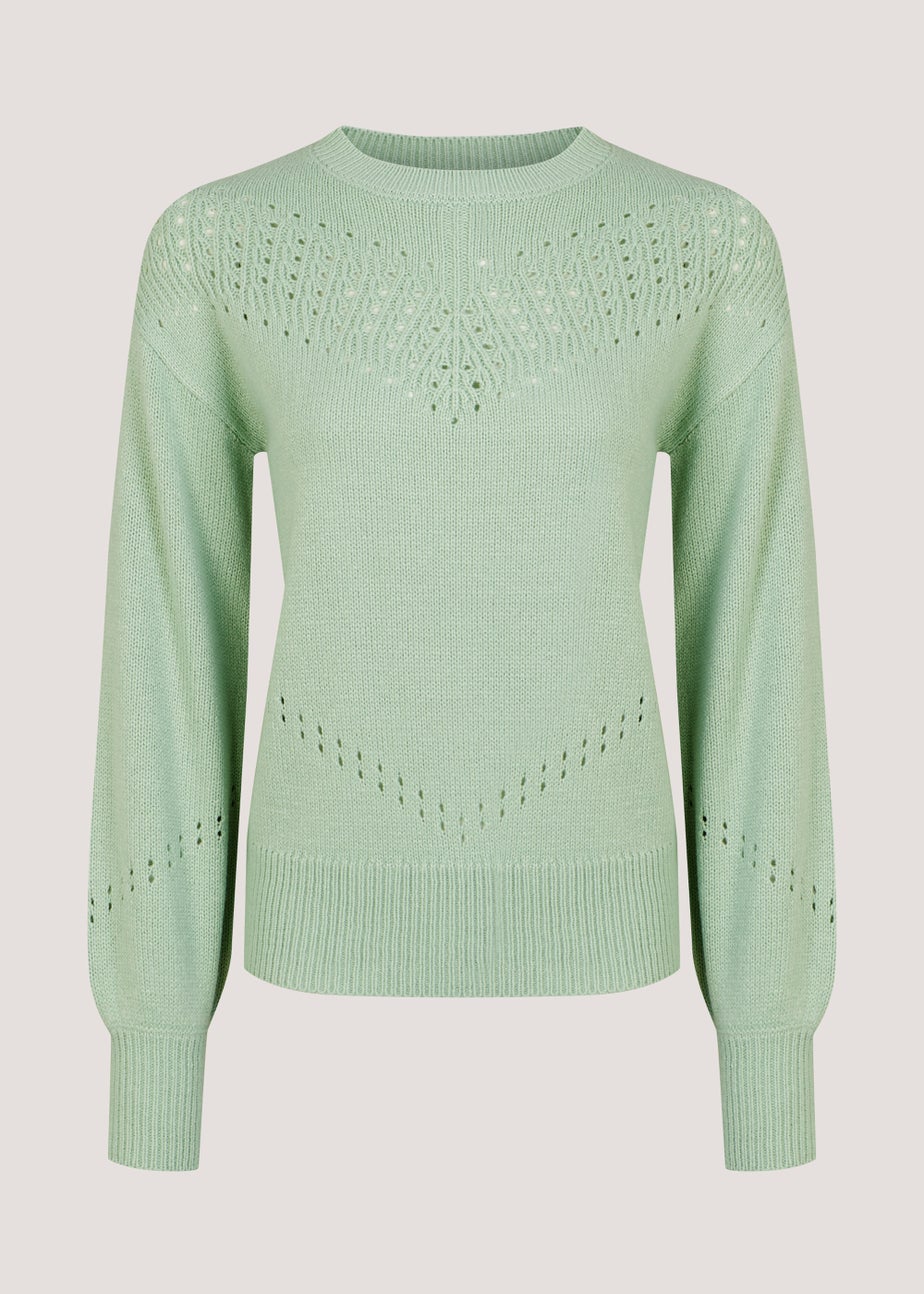 Green Pointelle Stitch Jumper