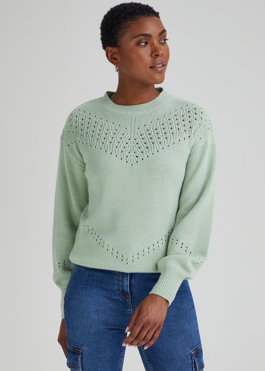 Green Pointelle Stitch Jumper