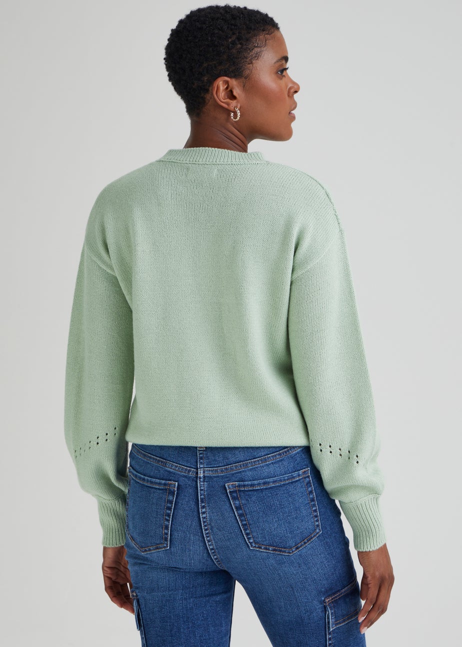 Green Pointelle Stitch Jumper
